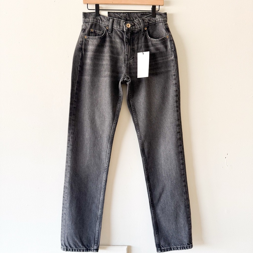 Zara Low Rise Straight Leg Full‎ Length Charcoal Denim Jeans Size 4